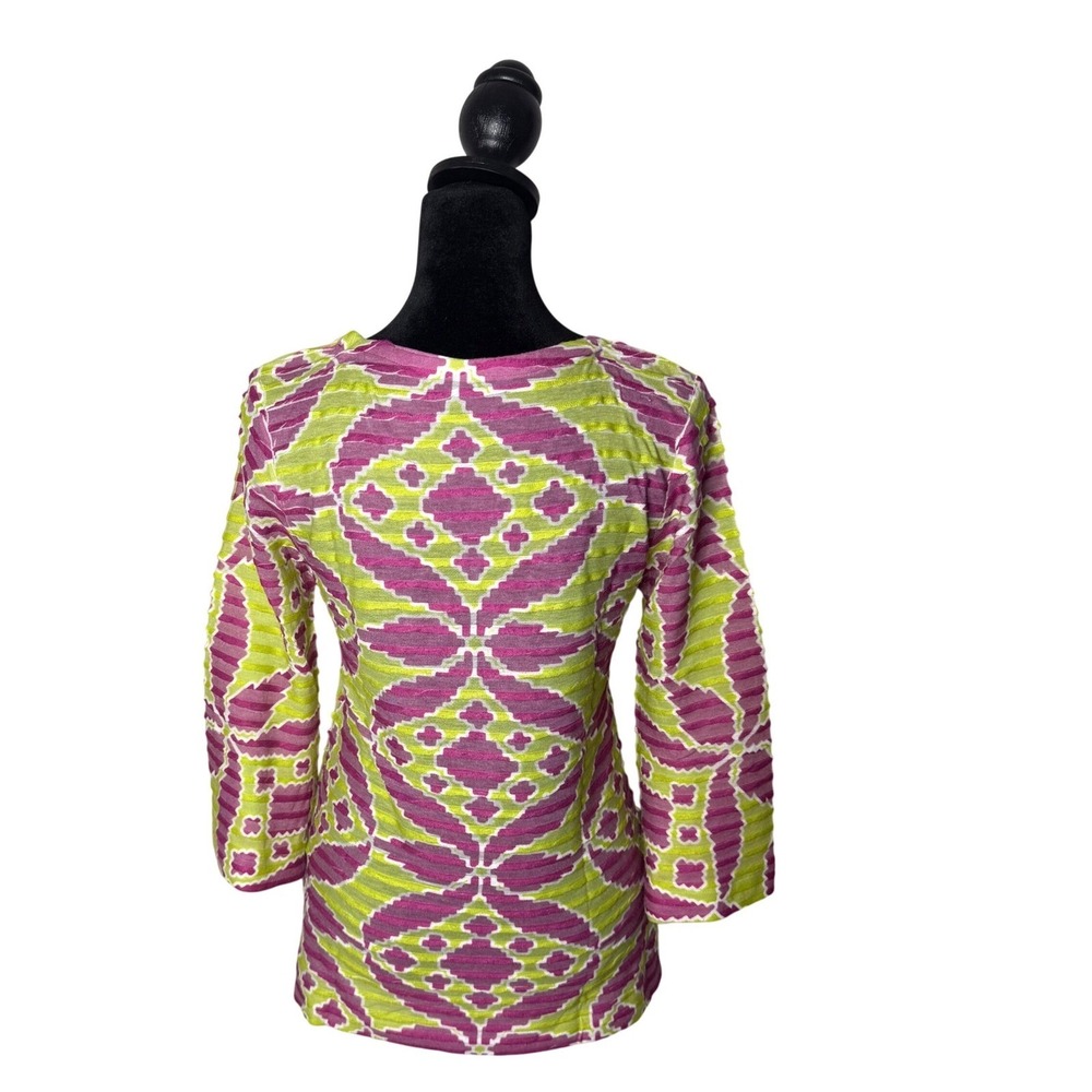 Before Again BOHO Resort Burnout Tunic Top Textured Geometric Size XS Green Pink
